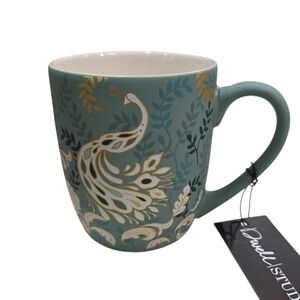 💚🔹️Dwell Studio 🔹️beautiful  Peacock Print Floral  Green 17.5oz Ceramic Mug